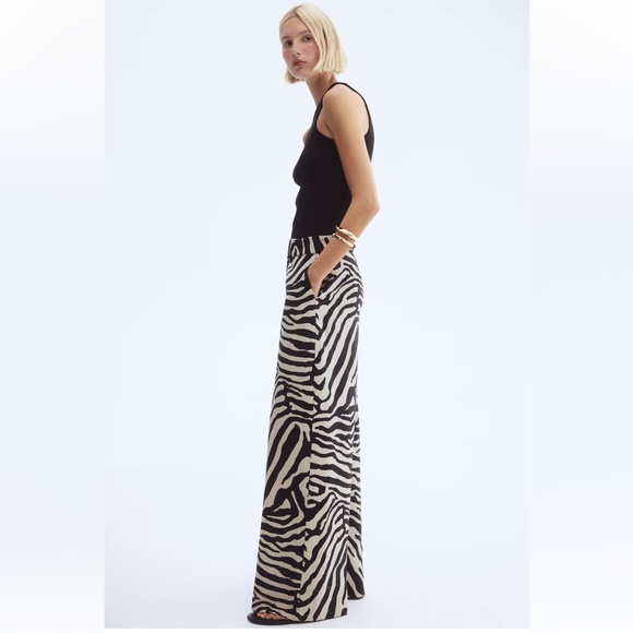 🦓 H&M Zebra Print Wide-Leg Twill Pants NWT Size 6 - Picture 3 of 6